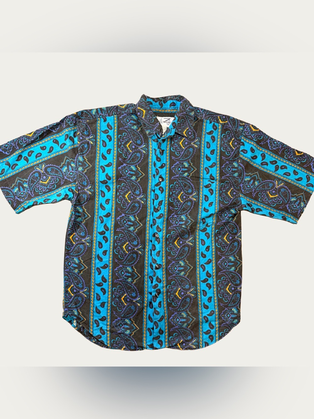 Vintage 90s Code Zero Men’s Small Paisley Button Up Shirt Blue Black Cotton